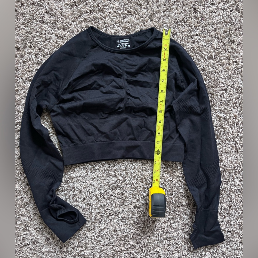 Black‎ Cropped Long Sleeve Compression Athletic Top Women Workout Gym Shirt Fit